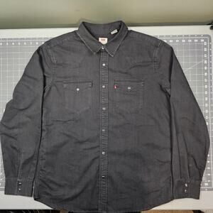 Levis Barstow Western Shirt Large Black Denim Heavy Pearl Snap TWD Rick Grimes